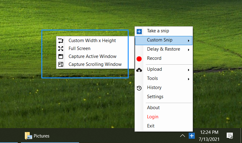 How to take custom size snips or fullscreen screenshots - Free Snipping