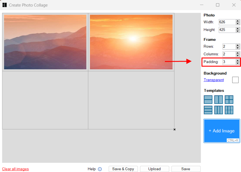 Add padding around photo collage images