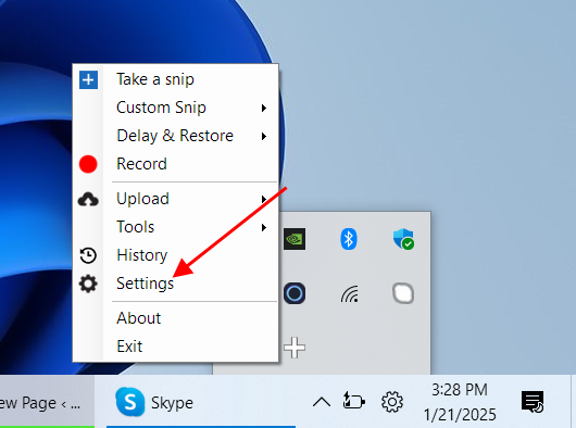 Open Free Snipping Tool Settings